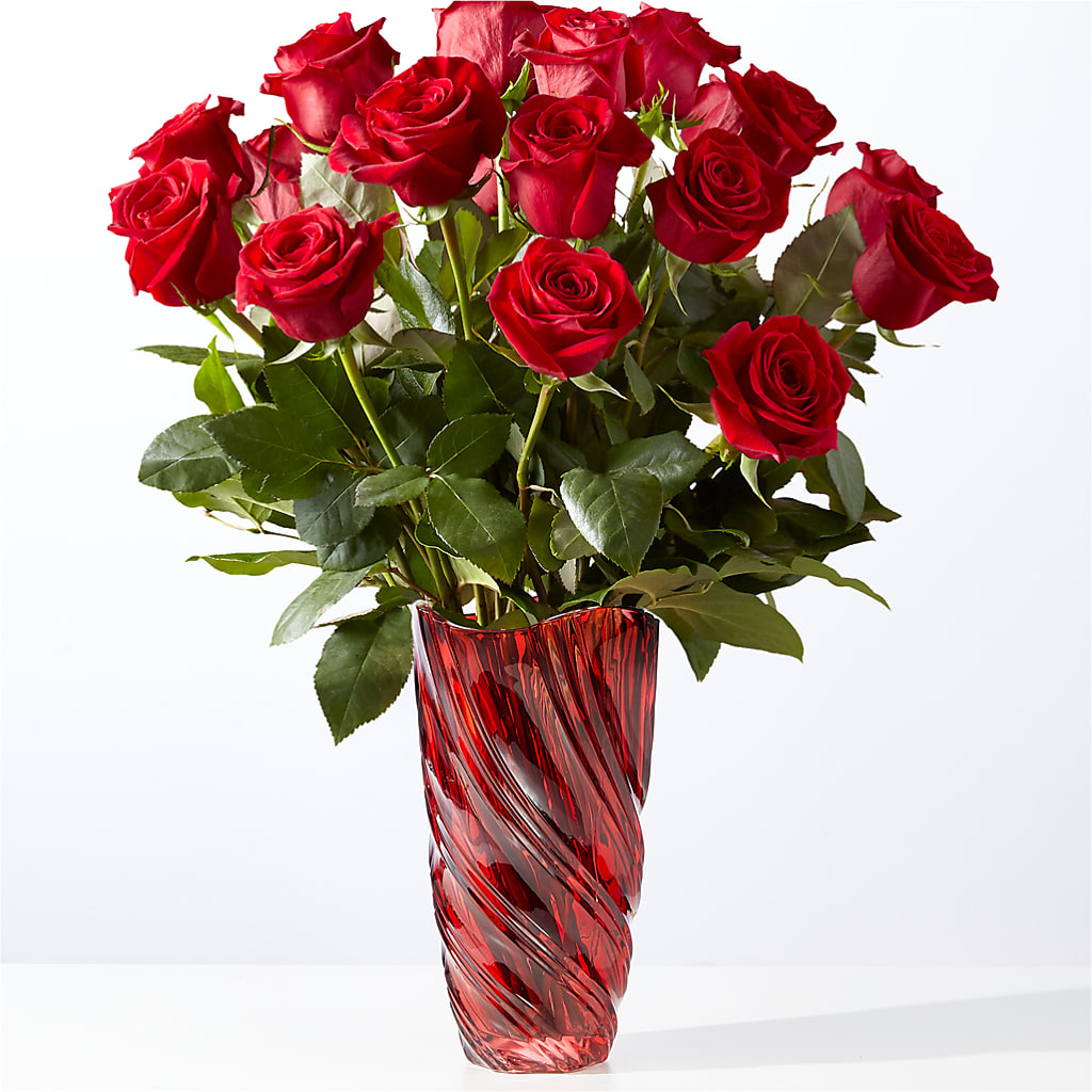 Classic Love Red Rose Bouquet with Luxe Swirl Vase – Naugatuck Florist, Naugatuck CT