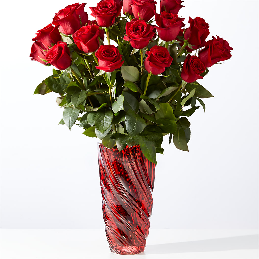 Classic Love Red Rose Bouquet with Luxe Swirl Vase – Naugatuck Florist, Naugatuck CT