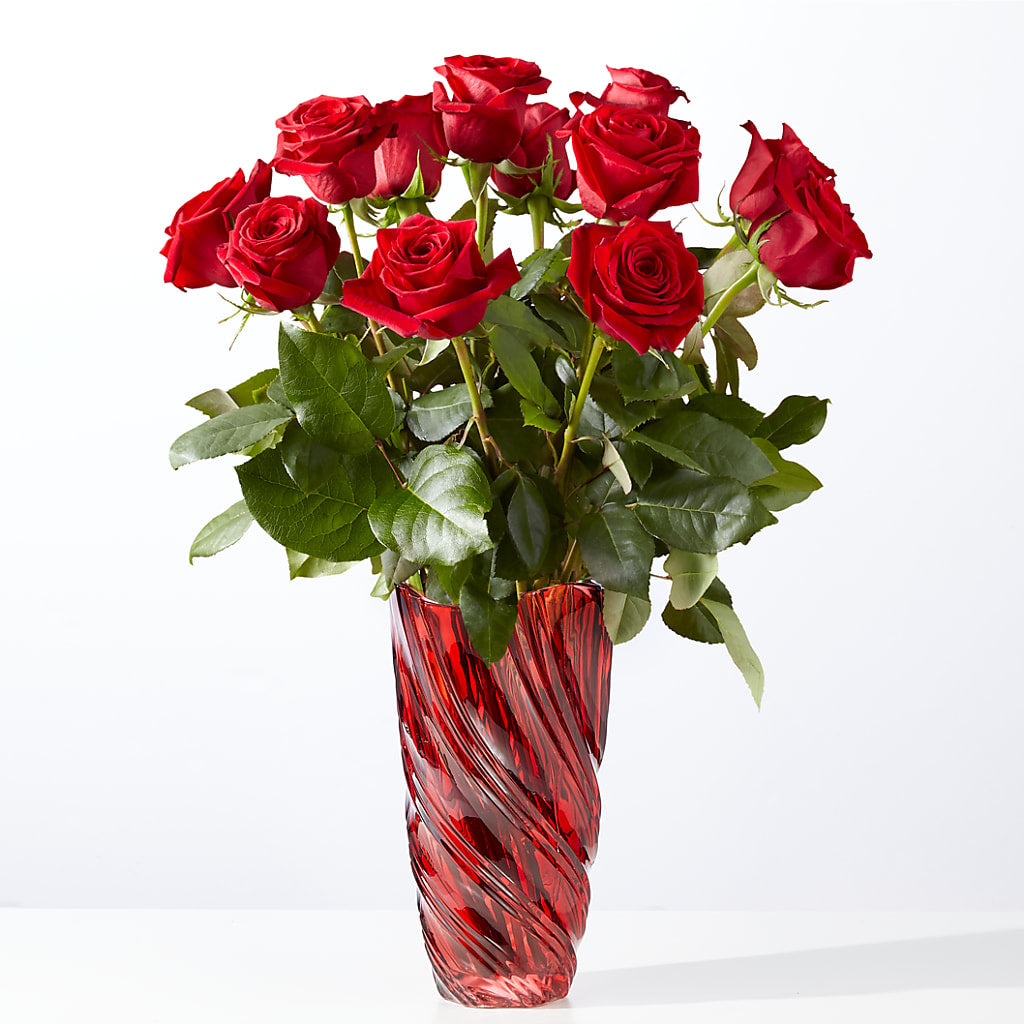 Classic Love Red Rose Bouquet with Luxe Swirl Vase – Naugatuck Florist, Naugatuck CT