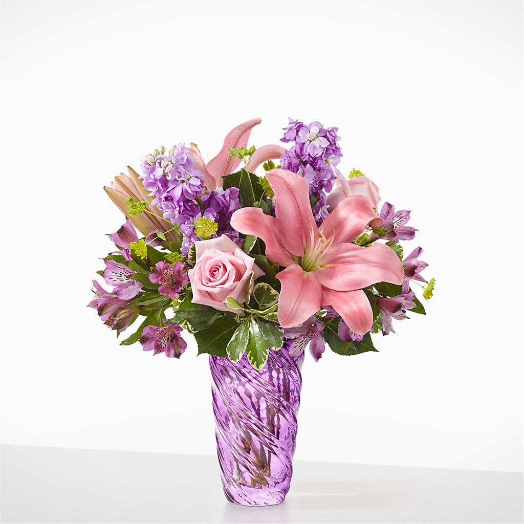 Precious Petals Bouquet with Luxe Swirl Vase – Naugatuck Florist, Naugatuck CT