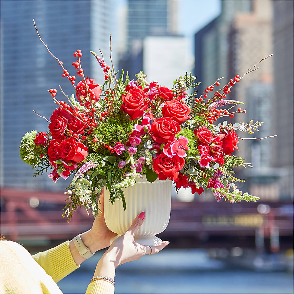 Big Red Bow Bouquet –  Naugatuck Florist, Naugatuck CT