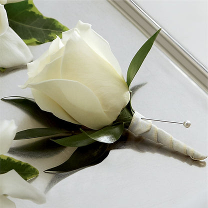 White Rose Boutonniere –  Naugatuck Florist, Naugatuck CT